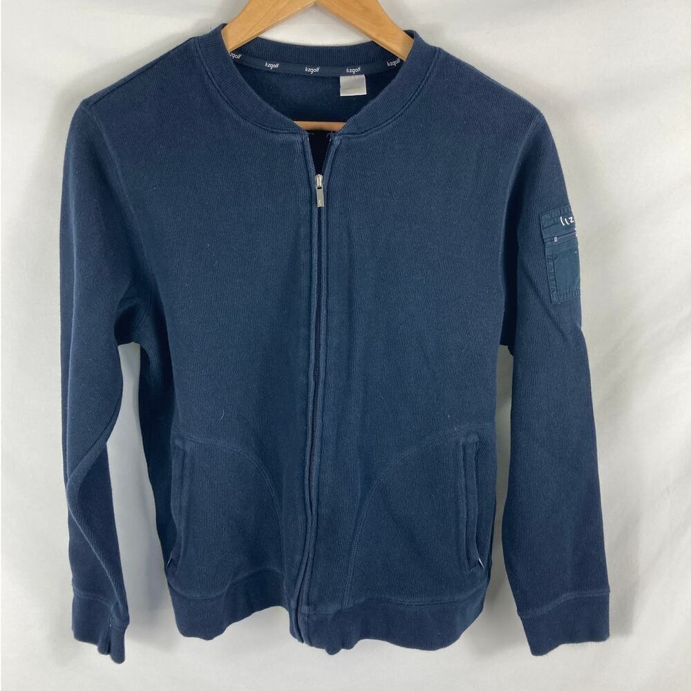 Liz Lizgolf Dark Blue Ribbed Zip Up Sweater Size Medium